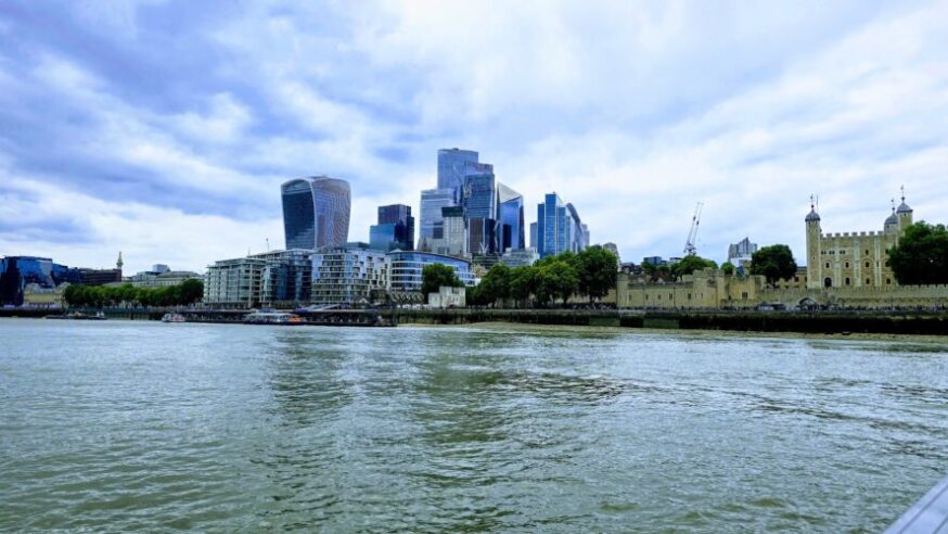 A view of London and the Tower of London from the boat.
