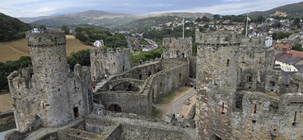 The ruins of Conwy Castle viewed from a tower